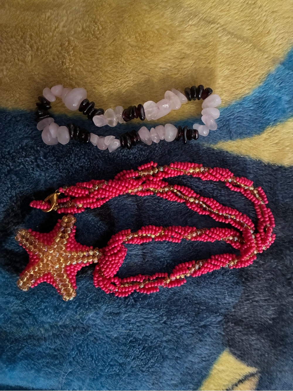 Beaded Starfish Necklace and Gemstone Bracelet Set - handmade